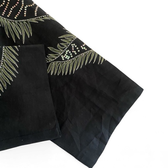 Nikki Valentine Irish Linen Black Sequin Embroidered Wide-Leg Crop Pants Size 10 - Picture 7 of 12